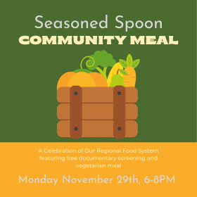 Website: Green background on top, orange background on bottom. Clip art Image of crate of vegetables, including pumpkin, carrots, and cabbage in the middle. Title of event at the top, with details of the event at the bottom. 